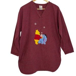Vintage Disney Store Red Plaid Christmas Pooh Eyore Pullover Nightgown Medium